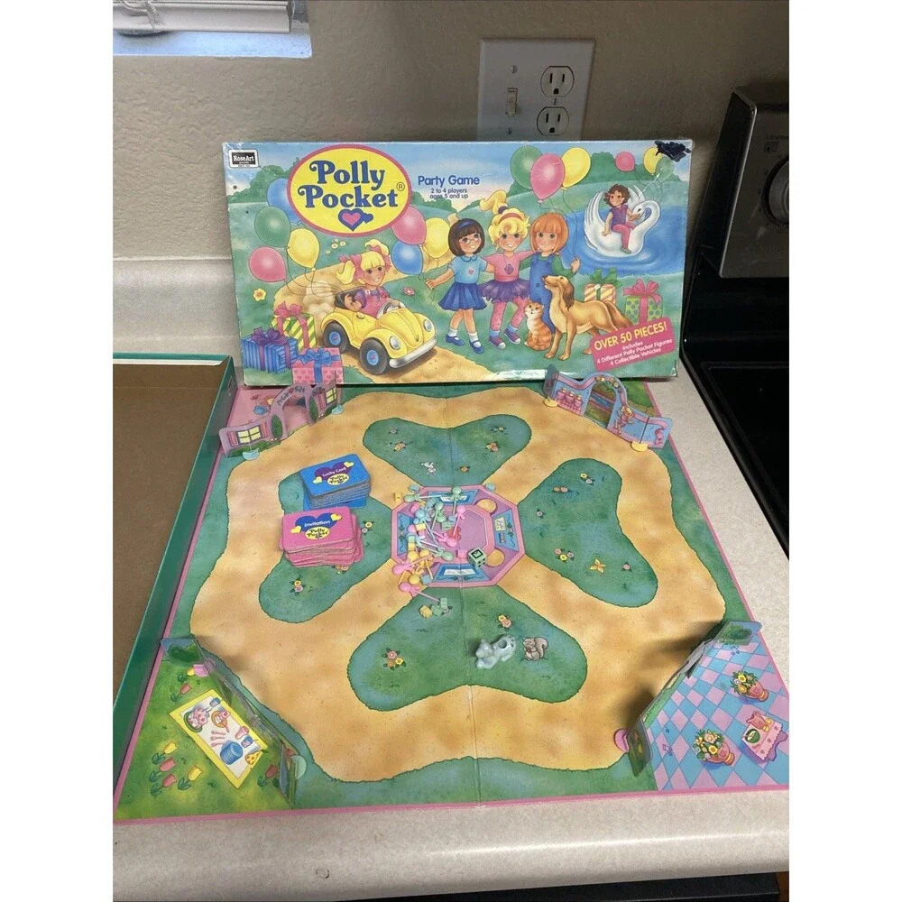 Vintage Polly Pocket Doll Party Board Game RoseArt 1994, Incomplete